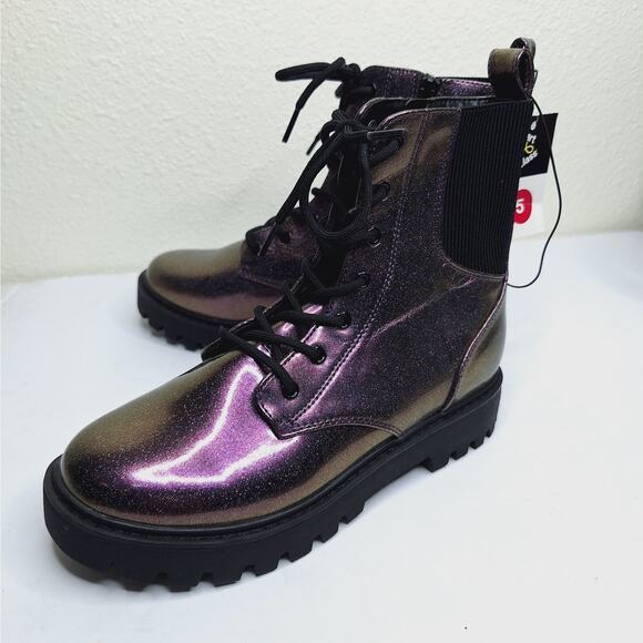 Art Class Boots Girl's 5 Purple Rochelle Combat Glitter Sparkle Lace Up Side Zip - Picture 1 of 9
